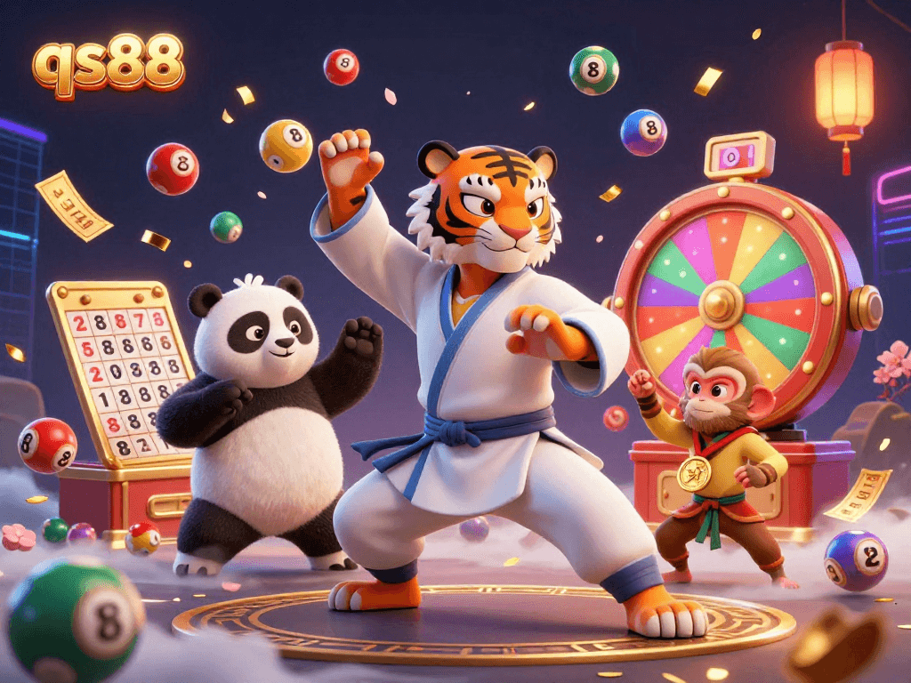 Experience the thrilling action of qs88's animated lottery scene with vibrant characters and game elements.