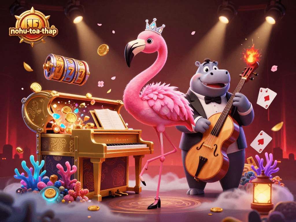 Spin to win in the nohu-toa-thap casino with vibrant cash prizes and playful characters!