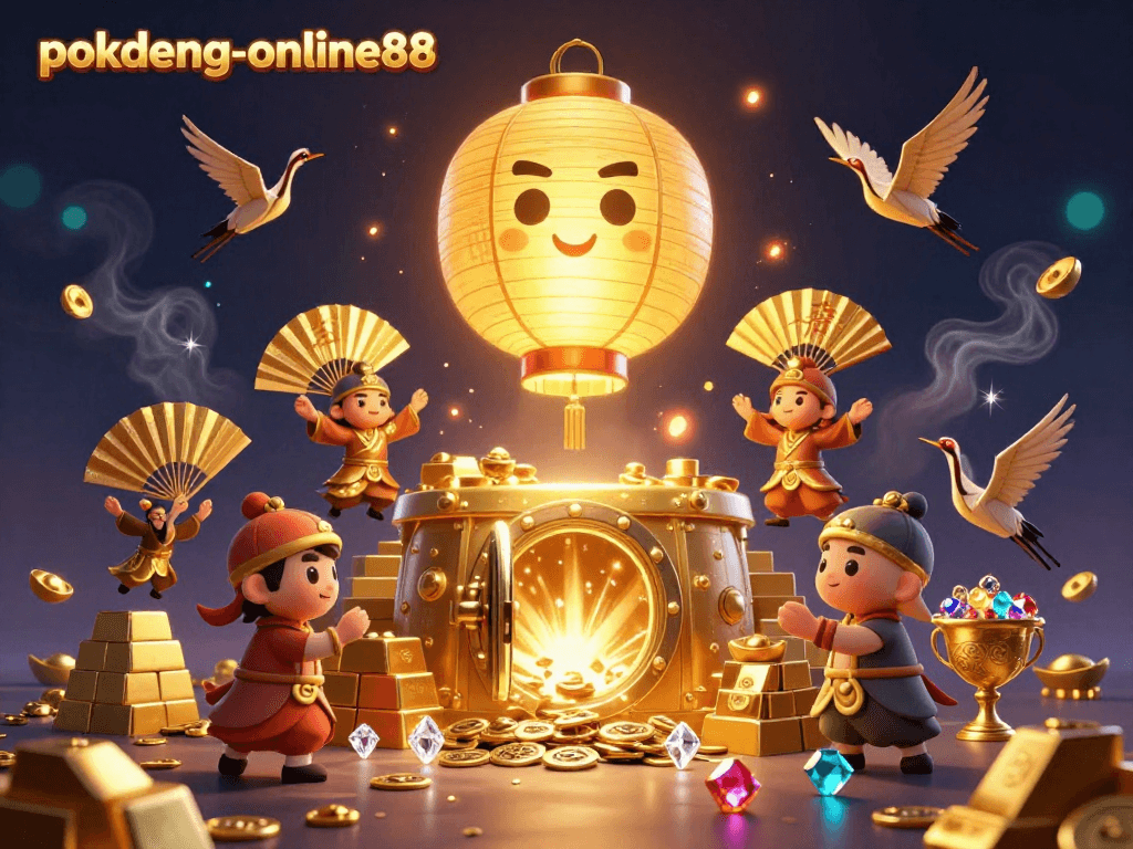 Engage with the immersive Pok Deng experience at pokdeng-online88, featuring dynamic golden elements and vibrant characters.
