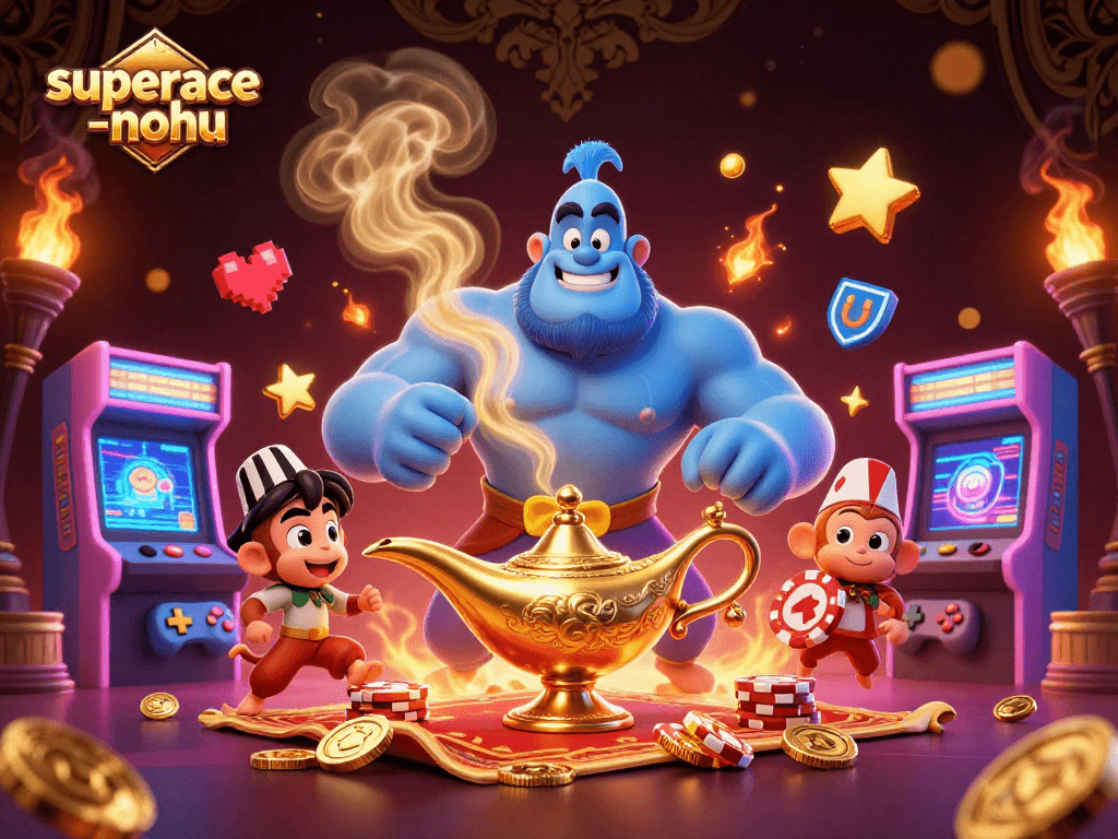 Engage with superace-nohu dynamic gaming adventure featuring a magical genie and colorful arcade elements.