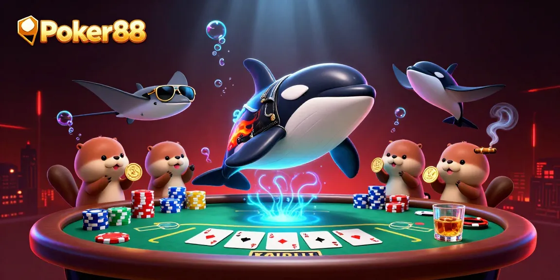 Poker88 showcases a thrilling underwater casino scene with vibrant characters and poker elements.
