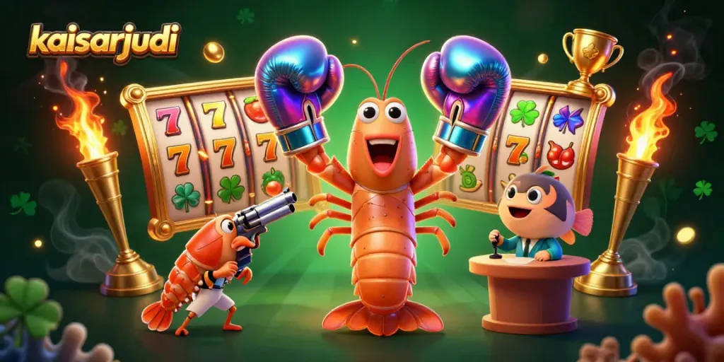 Kaisarjudi showcases a vibrant scene with animated sea creatures enjoying a high-energy slots game.