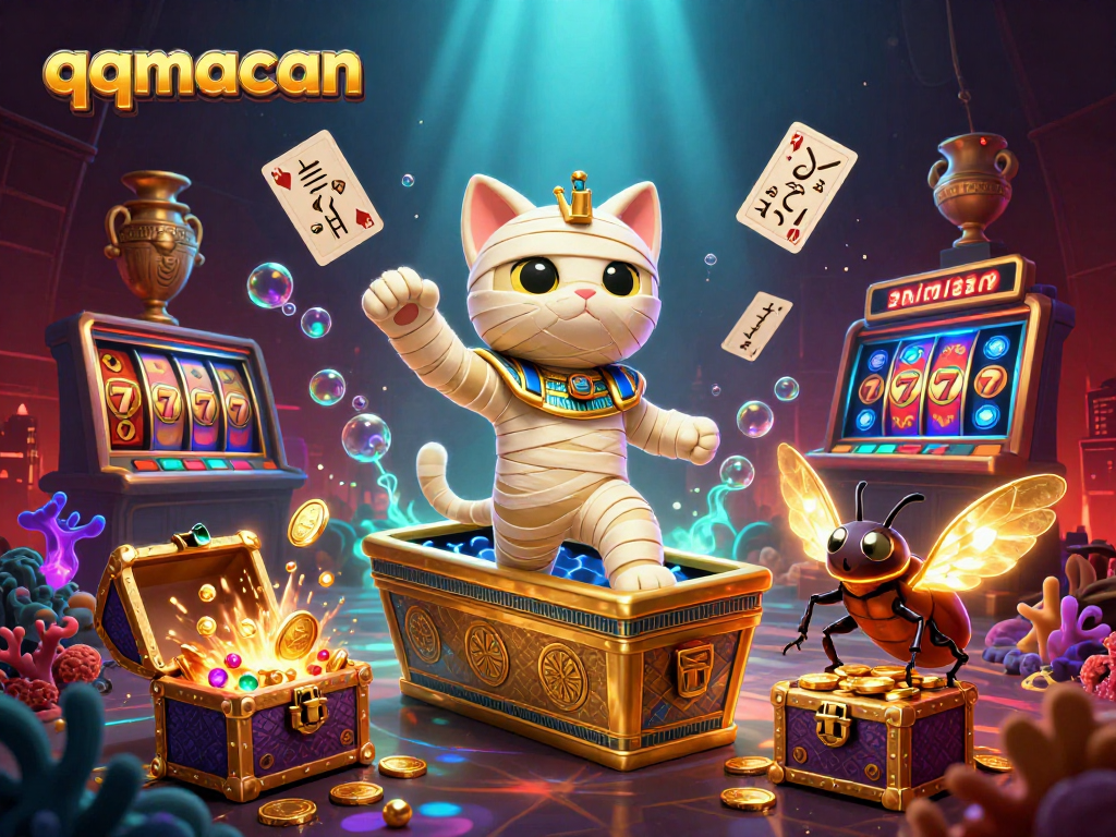 Experience thrilling wins with qqmacan as the Egyptian mummy cat unleashes treasures in a pyramid casino.