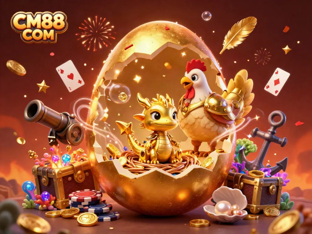 Engage with CM88 COM's rich online gaming experiences in a vibrant casino-themed illustration.