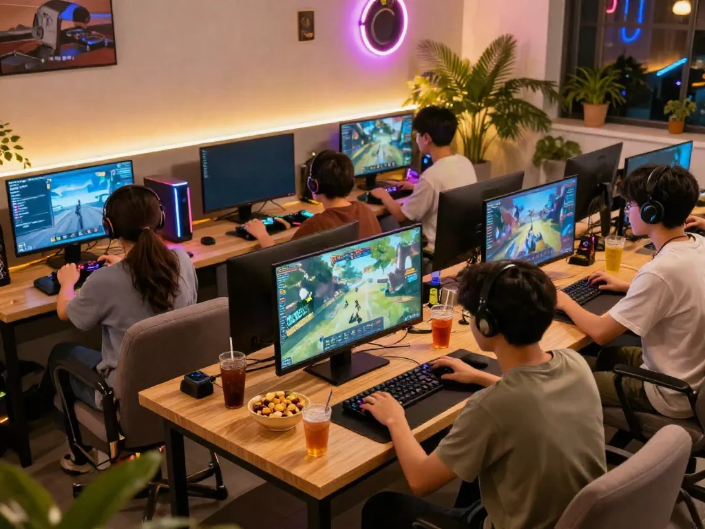 Group enjoying akunjp gaming session in a cozy lounge.