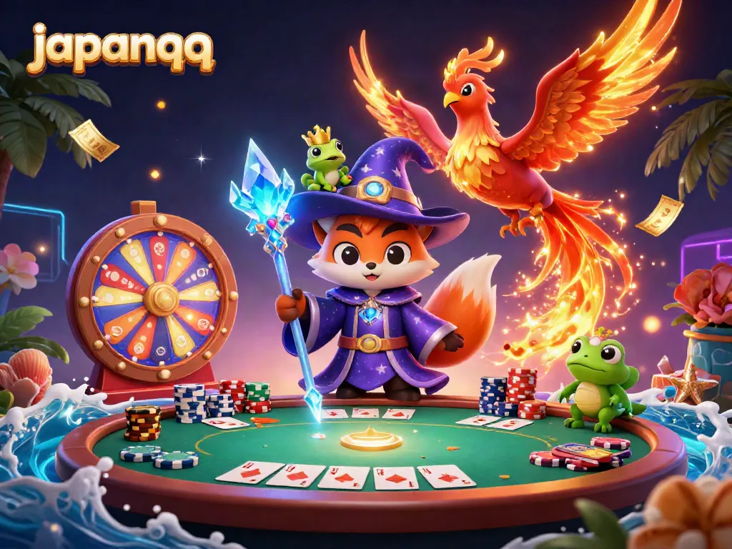 Menghadapi tantangan poker di japanqq, dengan wizard kartu dan elemen permainan menarik.