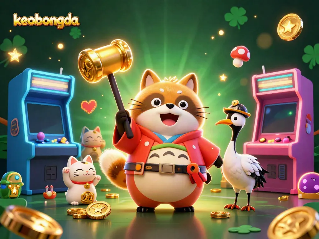 Experience keobongda excitement with a vibrant illustration of cheerful characters and gaming elements.