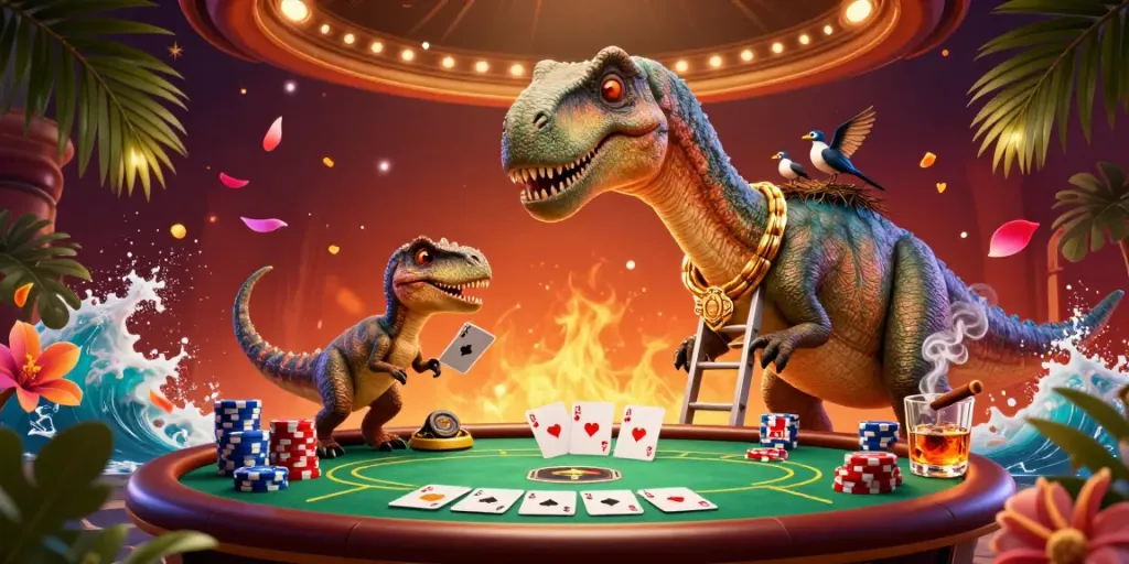 Engage in the thrilling world of uy88 poker with a dynamic 3D scene combining vibrant characters and rich game elements.