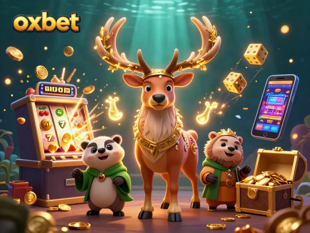Experience the thrill of oxbet with 3D illustrations featuring exciting casino games and characters.