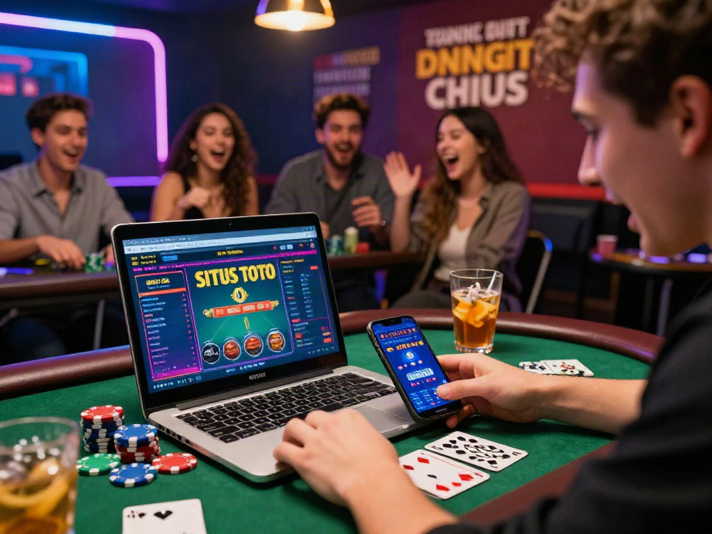 Exciting situs toto online gambling scene with friends enjoying a vibrant gaming experience.