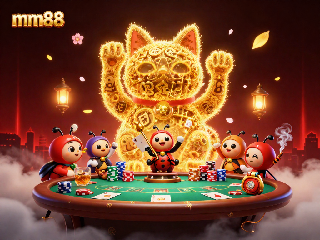 Experience the vibrant world of mm88 gaming with golden fireflies and casino elements.