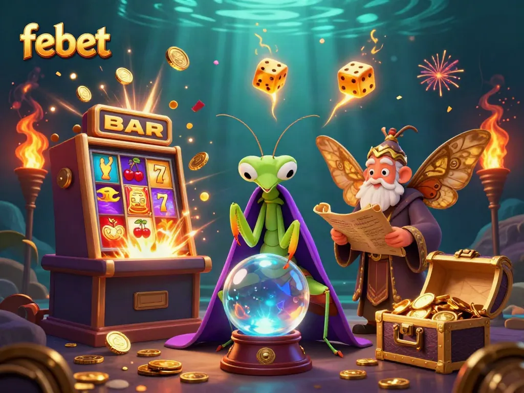 Experience the vibrant casino atmosphere with febet's unique gaming characters and exciting elements.