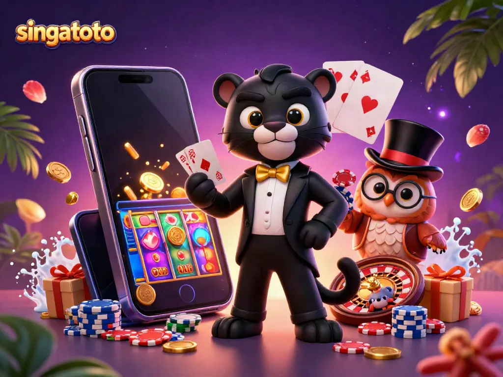 Experience the thrills of singatoto with a playful panther and enchanting characters at the casino.