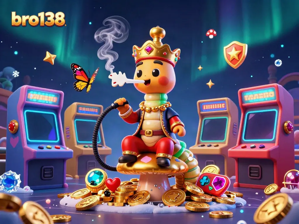 Experience the excitement at bro138 with vibrant games and enchanting characters in this detailed casino illustration.
