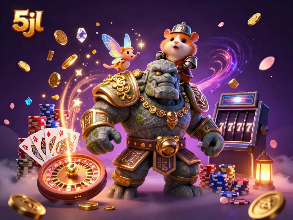 Experience the thrill of 5jl casino with a captivating scene of magical characters and vibrant gaming elements.