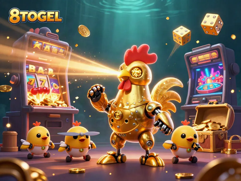 Engage in thrilling gaming action at 8TOGEL with dynamic jackpot scenes and animated characters.