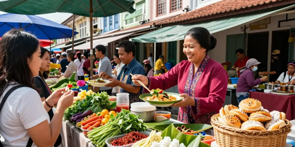 Vendor showcasing delicious Nyonya4D dishes at a bustling market