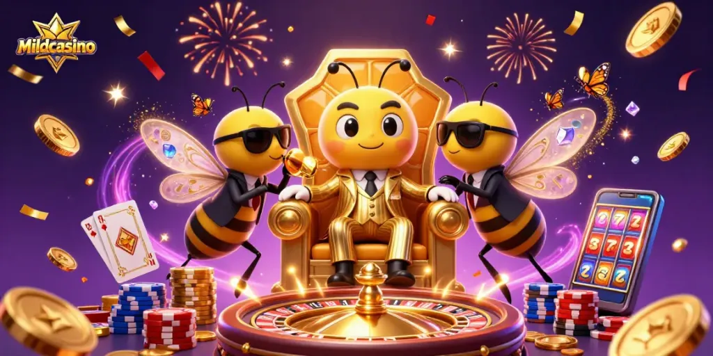 Mildcasino bumblebee mob boss scene with vibrant casino elements, featuring legendary games and rich rewards