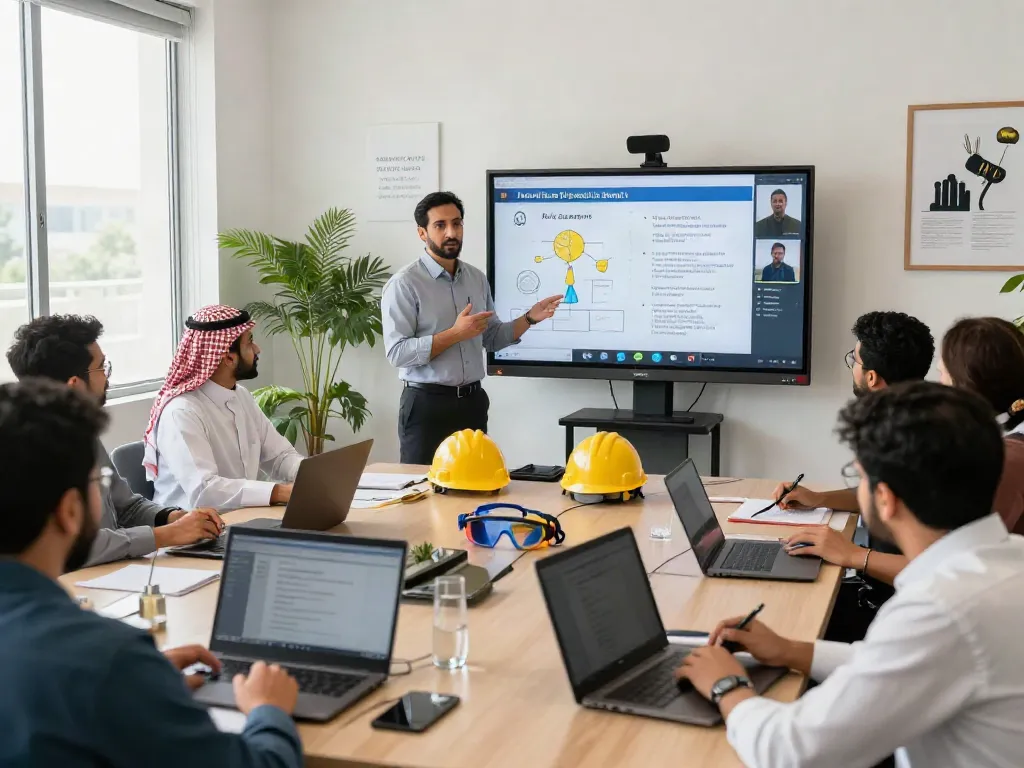 NVQ Level 6 in Saudi Arabia training session with engaged professionals in a virtual learning environment.