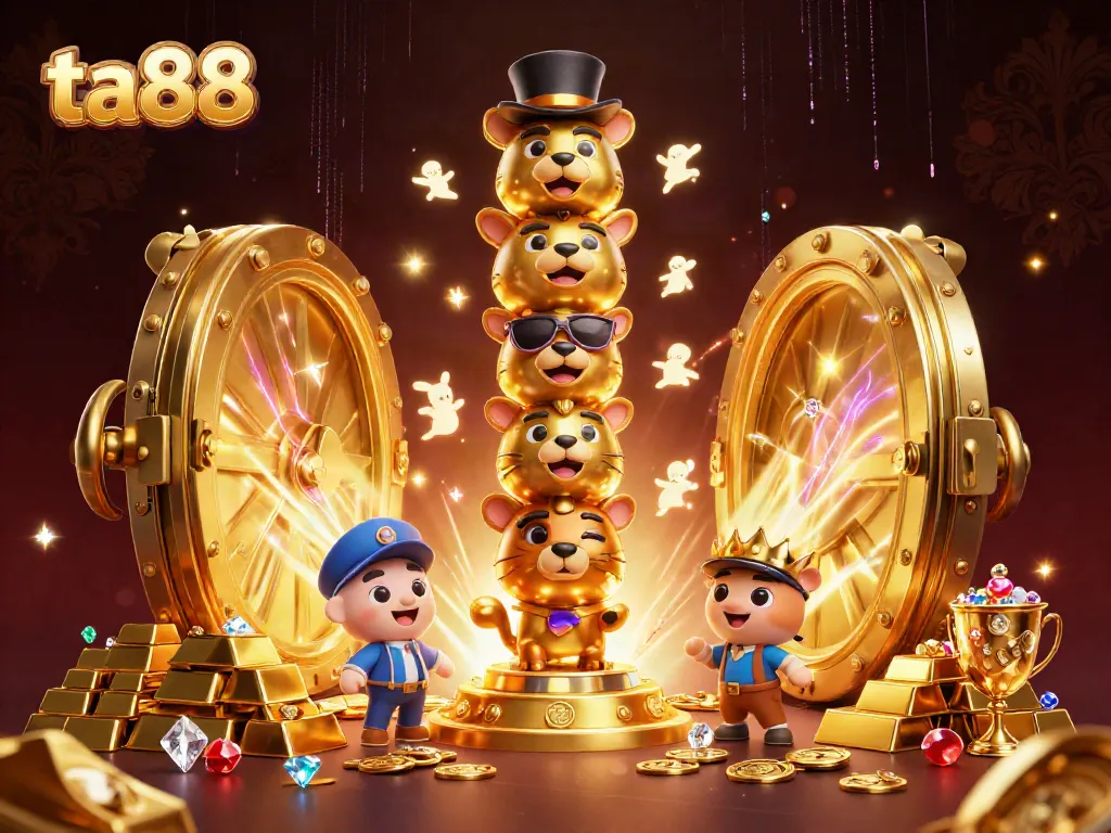 Experience excitement at ta88 with a vibrant scene filled with treasures and animated casino characters.