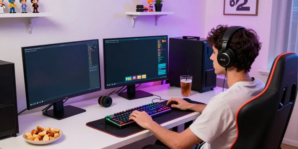 Player enjoying bro138 slot games at an immersive gaming setup.