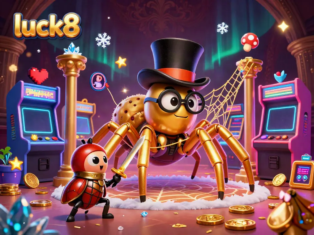 Experience luck8 with engaging casino themes illustrated through a golden tarantula and beetle knight.