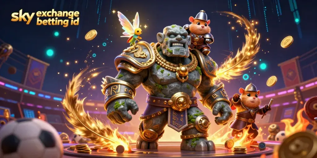 Experience the excitement of sky exchange betting id in this vibrant 3D scene featuring a magical golem.