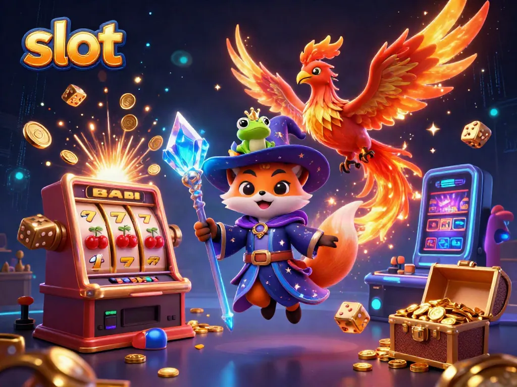 Engaging slot-themed illustration with a mystical fox and phoenix, depicting casino excitement.