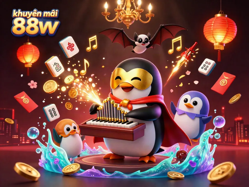 Engage with khuyễn mãi 88vv through a vivid depiction featuring a delightful penguin organist at an exciting casino.