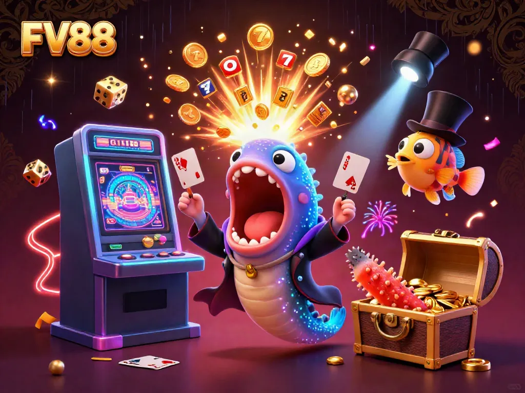Experience the excitement of FV88's vibrant online casino with dynamic characters and gaming elements.