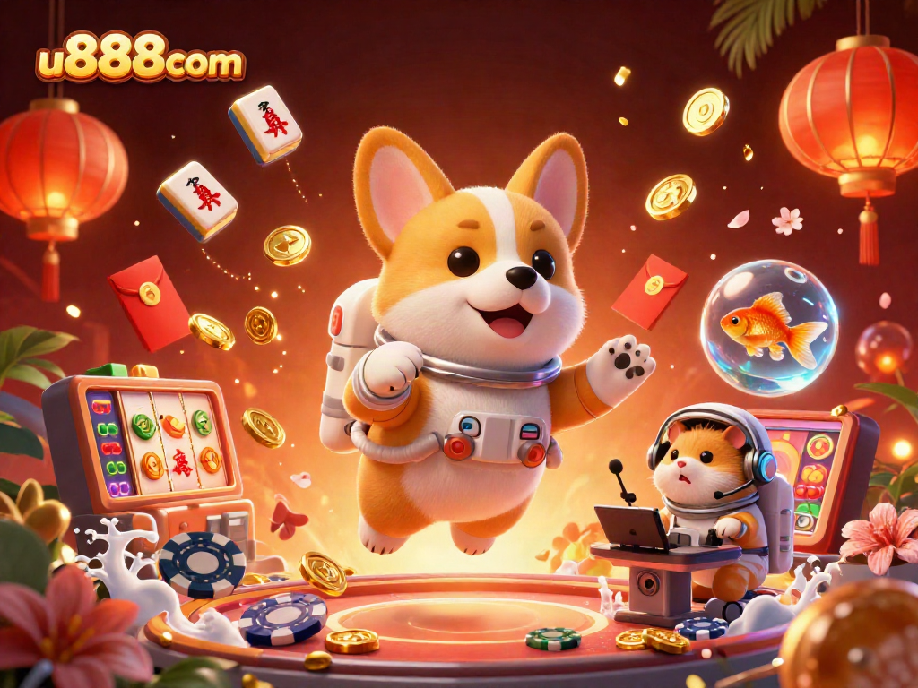 Engage with u888com in this dynamic space station casino scene filled with floating poker chips and cosmic excitement.