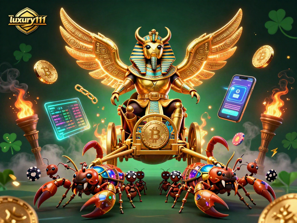 Experience luxury111 at a vibrant casino scene filled with 3D characters and crypto elements.