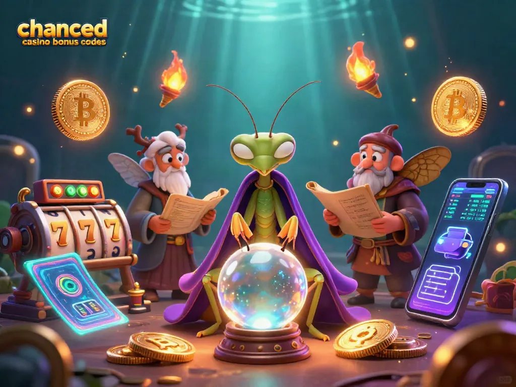 Gain insight with chanced casino bonus codes through a mystical 3D illustration showcasing fun gaming elements.