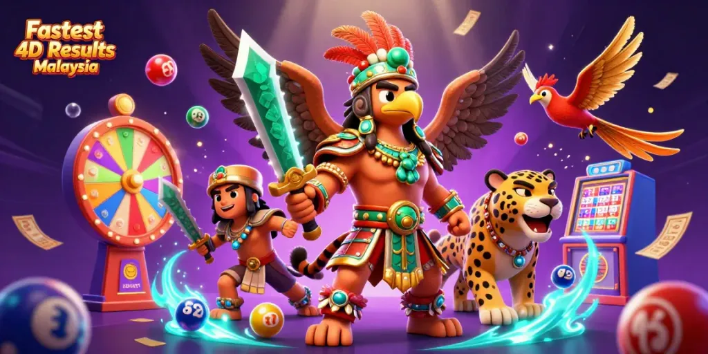 Experience the Fastest 4D Results Malaysia with vibrant lottery elements and dynamic 3D characters.