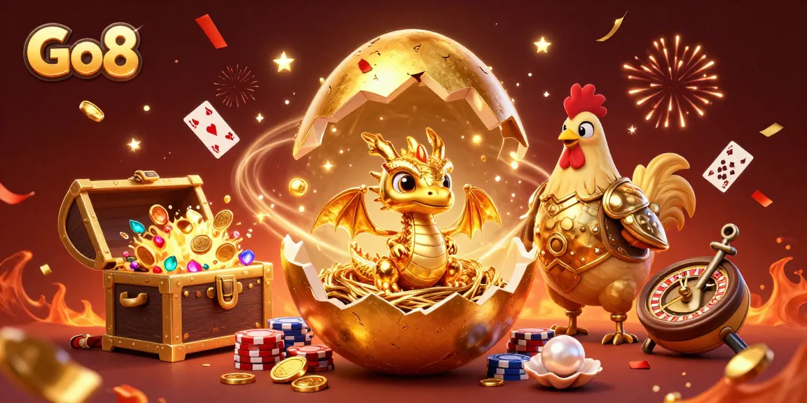 Engaging Go8 casino experience with golden dragon and poker chips amidst vibrant casino elements.