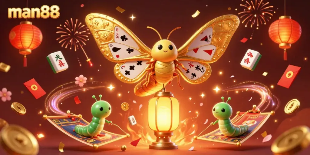 Experience thrilling moments at Man88 with majestic moths and golden casino elements.