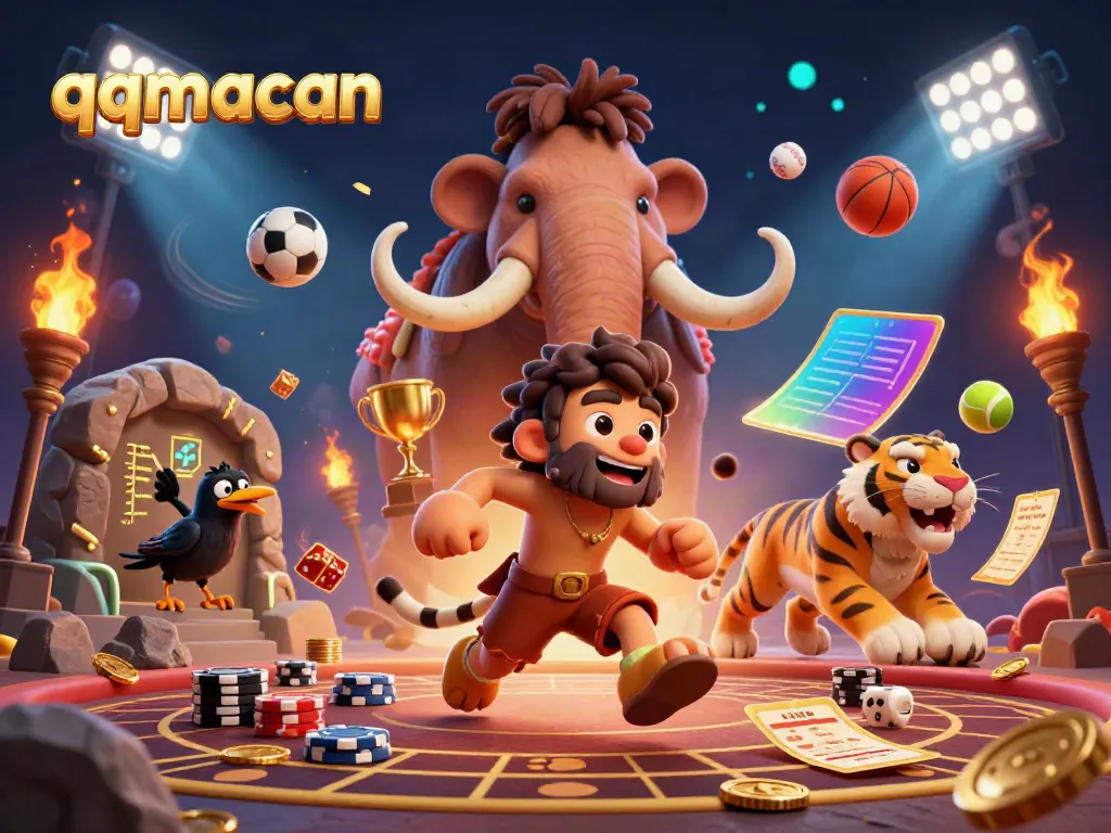 qqmacan captivates with dynamic caveman and sabertooth in a vibrant prehistoric casino.