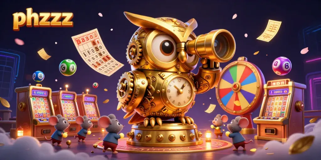 Engage with phzzz at an electrifying casino scene featuring a golden owl and dynamic gaming elements.