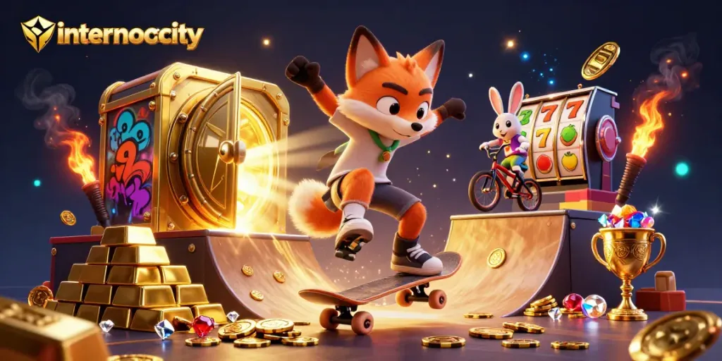 Spin for big wins at internocracy with a vibrant 3D illustration of a gambling scene full of excitement.