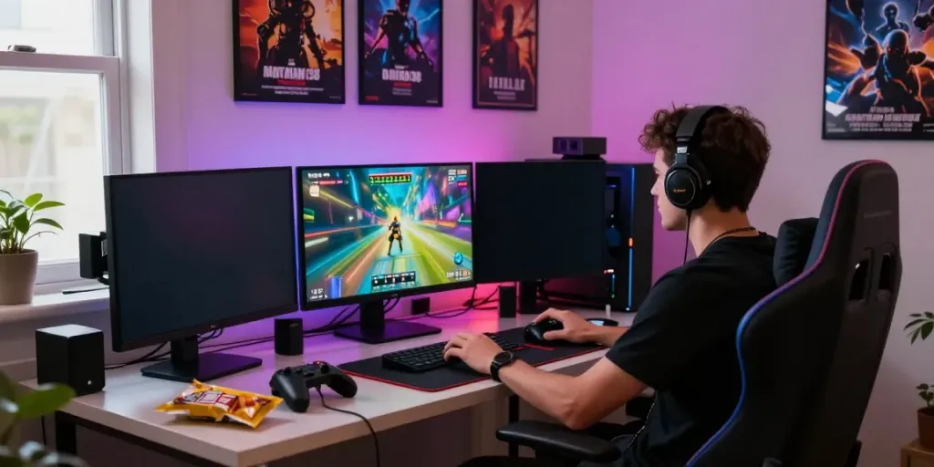 Gamer enjoying an immersive session on Batman138 with high-spec gaming setup.
