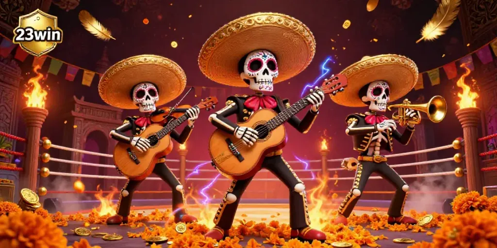 Engage with the vibrant world of 23win through this dynamic casino scene featuring a mariachi band.