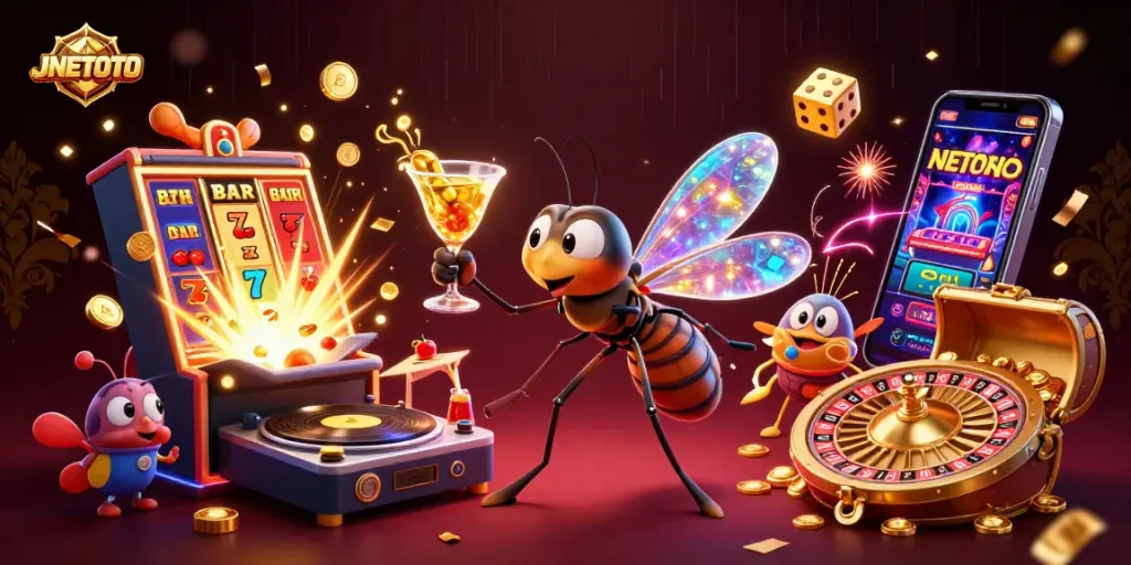 Spin your luck at JNETOTO with vibrant casino characters and thrilling gaming elements.
