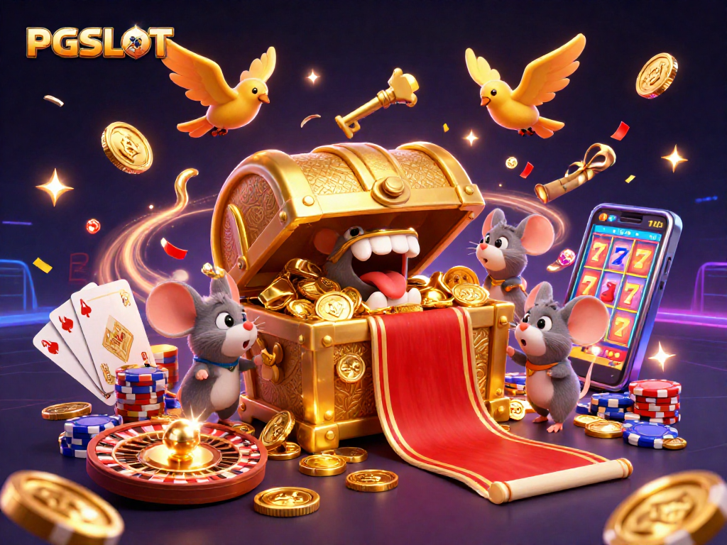 Spin the reels of PGSLOT for exciting wins and colorful gameplay in this vibrant 3D illustration.