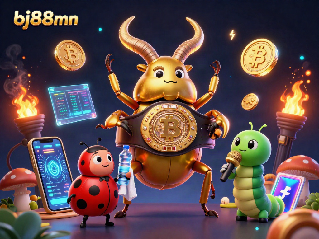 Engage in thrilling gameplay with bj88mn's vibrant casino atmosphere featuring characters and crypto elements.