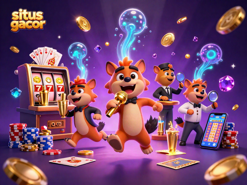 Experience the fun at situs slot gacor with hyenas in a colorful casino, showcasing thrilling slot wins.
