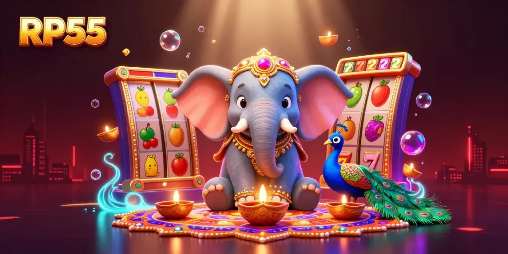 Experience excitement with RP55's vibrant slot game scene featuring colorful characters and engaging elements.