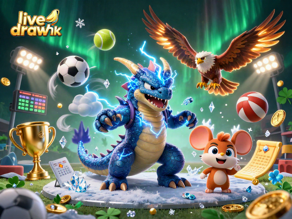 Engage with live draw hk through a vibrant scene featuring dynamic gaming elements and cartoon characters.