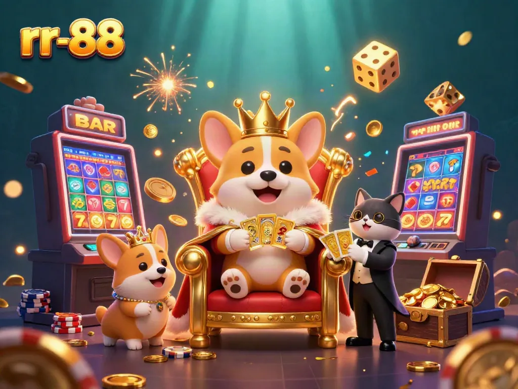 Experience the thrill of rr-88 with a corgi king and a lively casino scene filled with excitement.