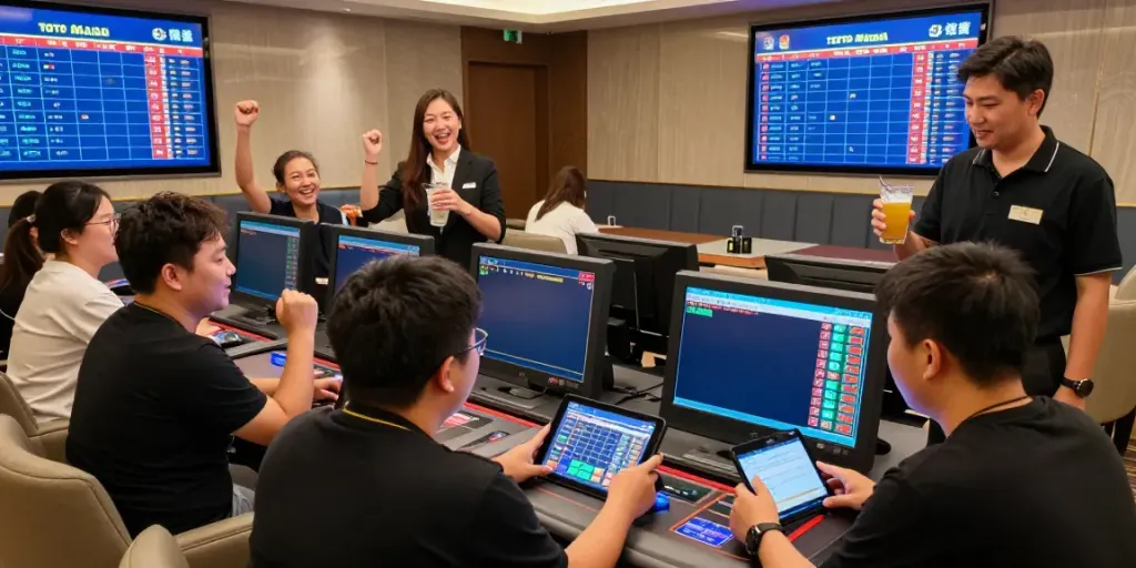 Exciting betting scene at POKA88 with players engaging in Toto Macau activities