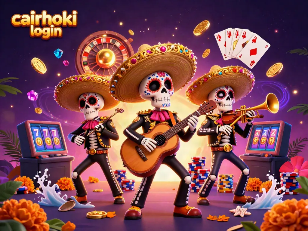 Melakukan cairhoki login untuk permainan kasino online dengan skeleton mariachi yang dekoratif.